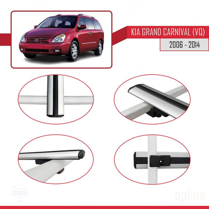 Compatible avec Kia Grand Carnival 2 (VQ) 2006-2014 BASIC Model Barres de Toit Railing Porte-Bagages de Voiture Gris Aluminium 2 Barres