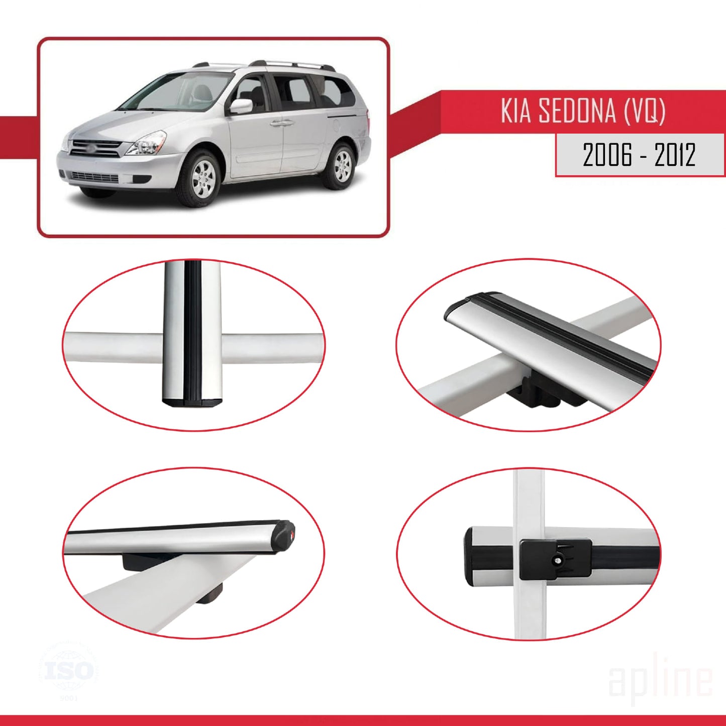 Compatible avec Kia Sedona 2 (VQ) 2006-2012 BASIC Model Barres de Toit Railing Porte-Bagages de Voiture Gris Aluminium 3 Barres