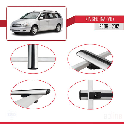 Compatible avec Kia Sedona 2 (VQ) 2006-2012 BASIC Model Barres de Toit Railing Porte-Bagages de Voiture Gris Aluminium 3 Barres