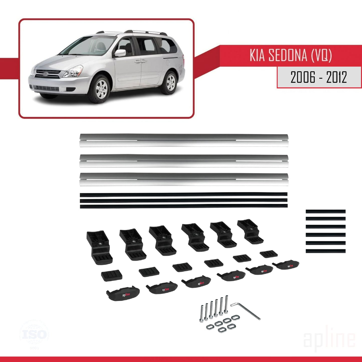 Compatible avec Kia Sedona 2 (VQ) 2006-2012 BASIC Model Barres de Toit Railing Porte-Bagages de Voiture Gris Aluminium 3 Barres