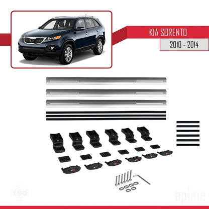 Compatible avec Kia Sorento 2 (XM) 2010-2014 BASIC Model Barres de Toit Railing Porte-Bagages de Voiture Gris Aluminium 3 Barres