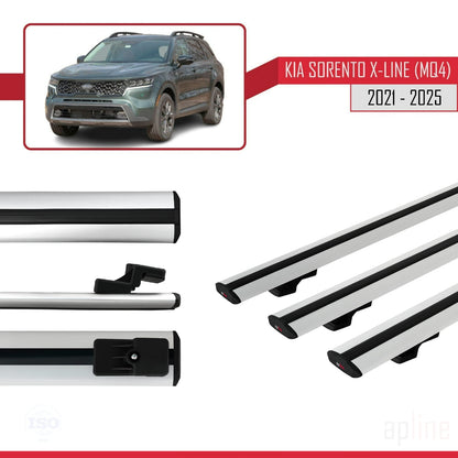 Compatible avec Kia Sorento 4 (MQ4) X-Line 2021-2025 BASIC Model Barres de Toit Railing Porte-Bagages de Voiture Gris Aluminium 3 Barres