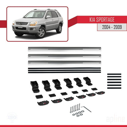 Compatible avec Kia Sportage 2 (JE) 2004-2009 BASIC Model Barres de Toit Railing Porte-Bagages de Voiture Gris Aluminium 3 Barres