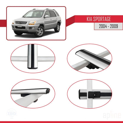 Compatible avec Kia Sportage 2 (JE) 2004-2009 BASIC Model Barres de Toit Railing Porte-Bagages de Voiture Gris Aluminium 2 Barres