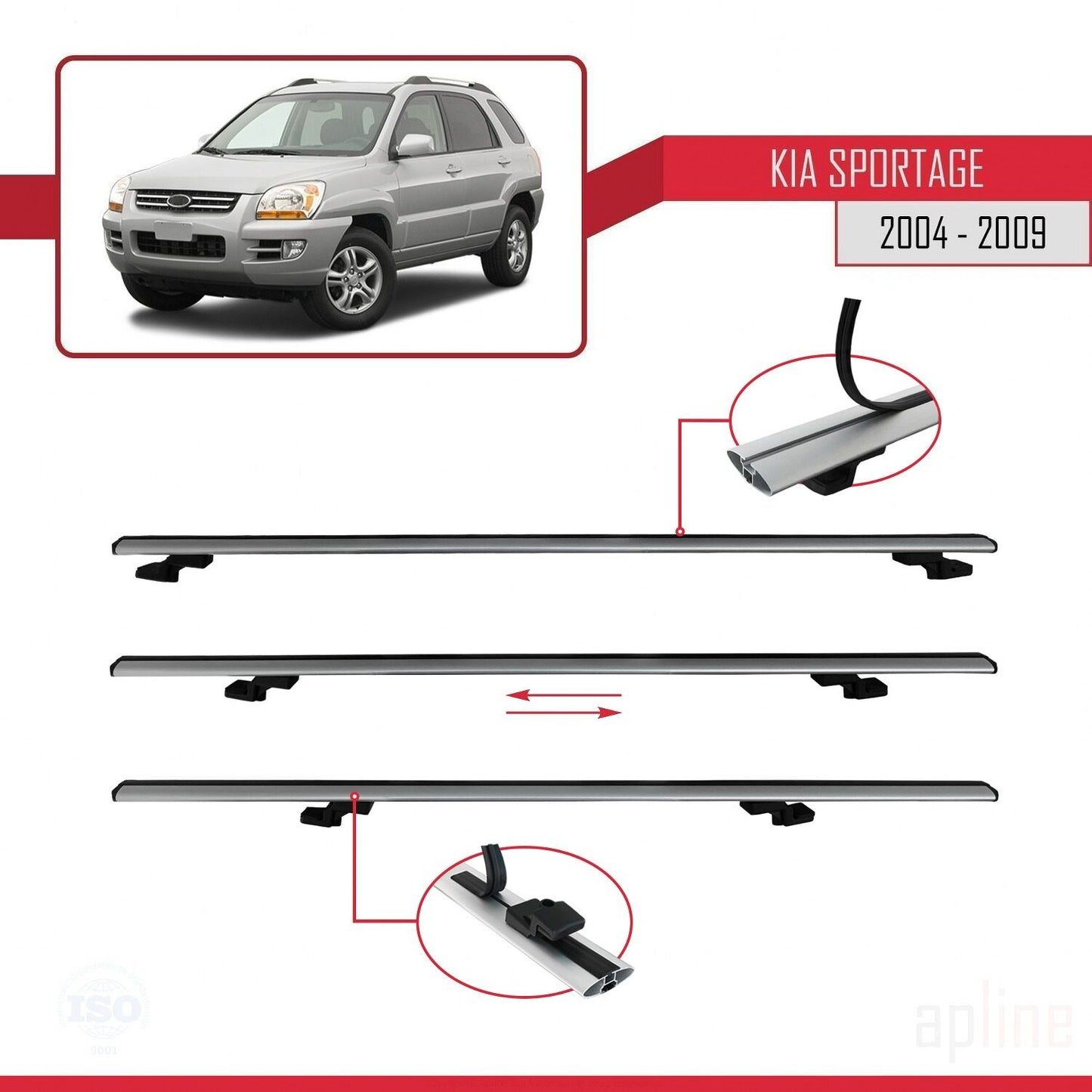 Compatible avec Kia Sportage 2 (JE) 2004-2009 BASIC Model Barres de Toit Railing Porte-Bagages de Voiture Gris Aluminium 2 Barres