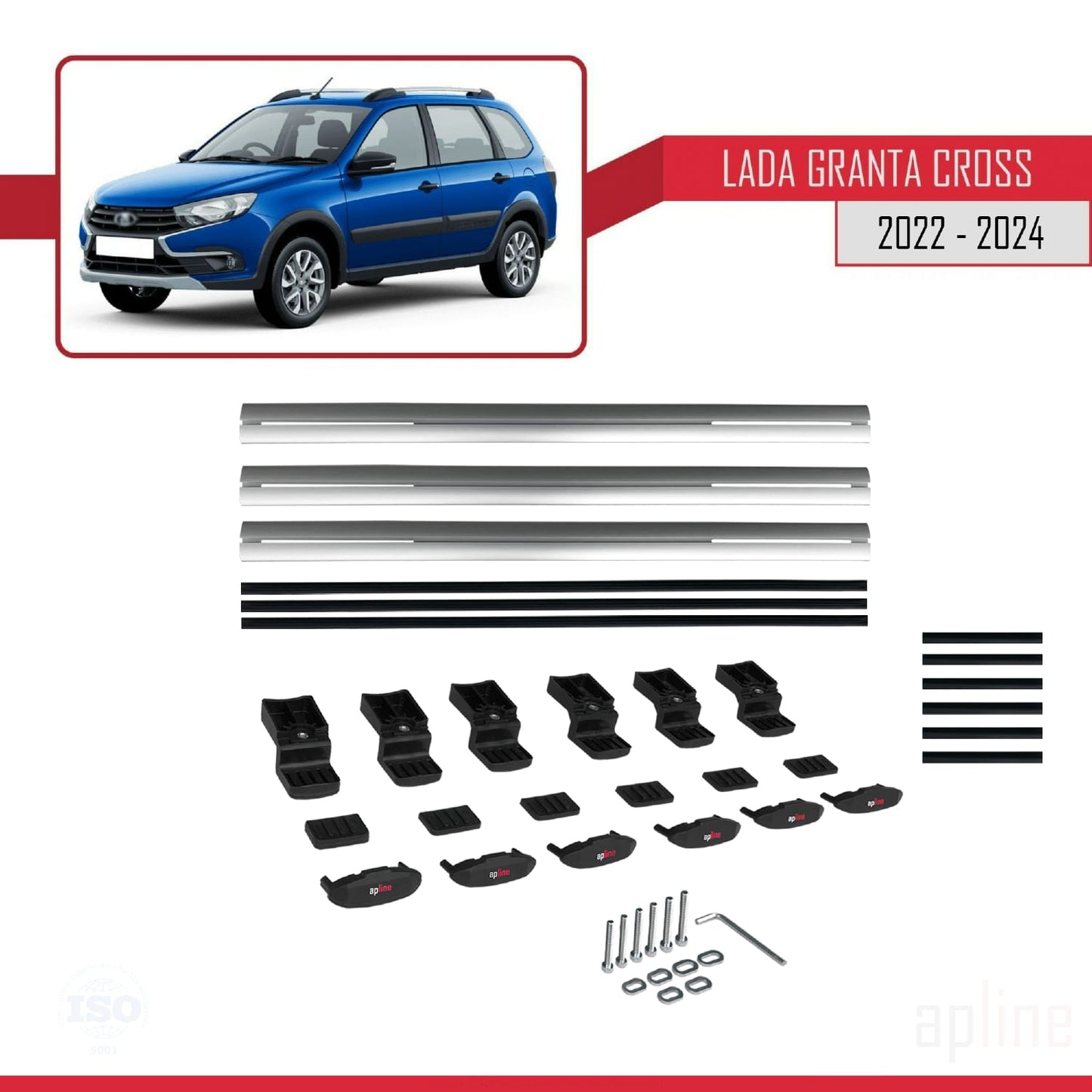 Compatible avec Lada Granta Cross 2022-2024 BASIC Model Barres de Toit Railing Porte-Bagages de Voiture Gris Aluminium 3 Barres
