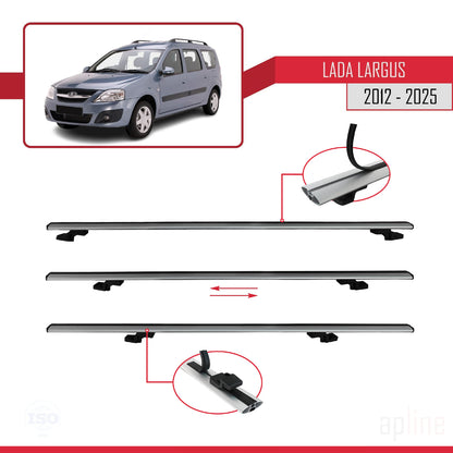 Compatible avec Lada Largus 2012-2025 BASIC Model Barres de Toit Railing Porte-Bagages de Voiture Gris Aluminium 3 Barres