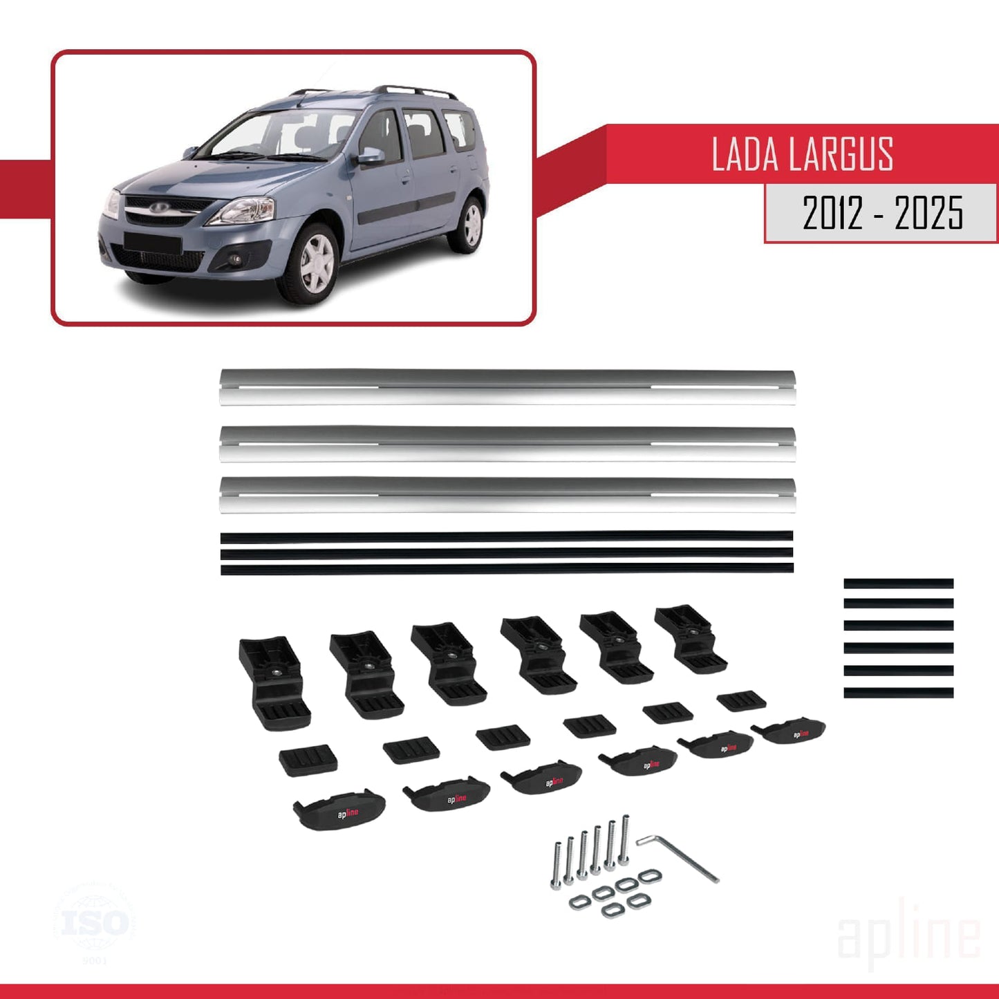 Compatible avec Lada Largus 2012-2025 BASIC Model Barres de Toit Railing Porte-Bagages de Voiture Gris Aluminium 3 Barres