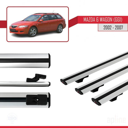 Compatible avec Mazda 6 I (GG1) 2002-2007 BASIC Model Barres de Toit Railing Porte-Bagages de Voiture Gris Aluminium 3 Barres