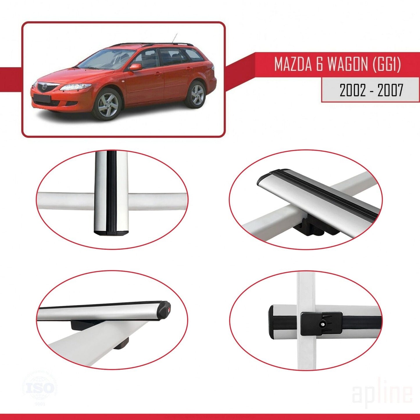 Compatible avec Mazda 6 I (GG1) 2002-2007 BASIC Model Barres de Toit Railing Porte-Bagages de Voiture Gris Aluminium 2 Barres