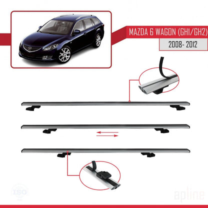 Compatible avec Mazda 6 II (GZ) Wagon 2008-2012 BASIC Model Barres de Toit Railing Porte-Bagages de Voiture Gris Aluminium 3 Barres