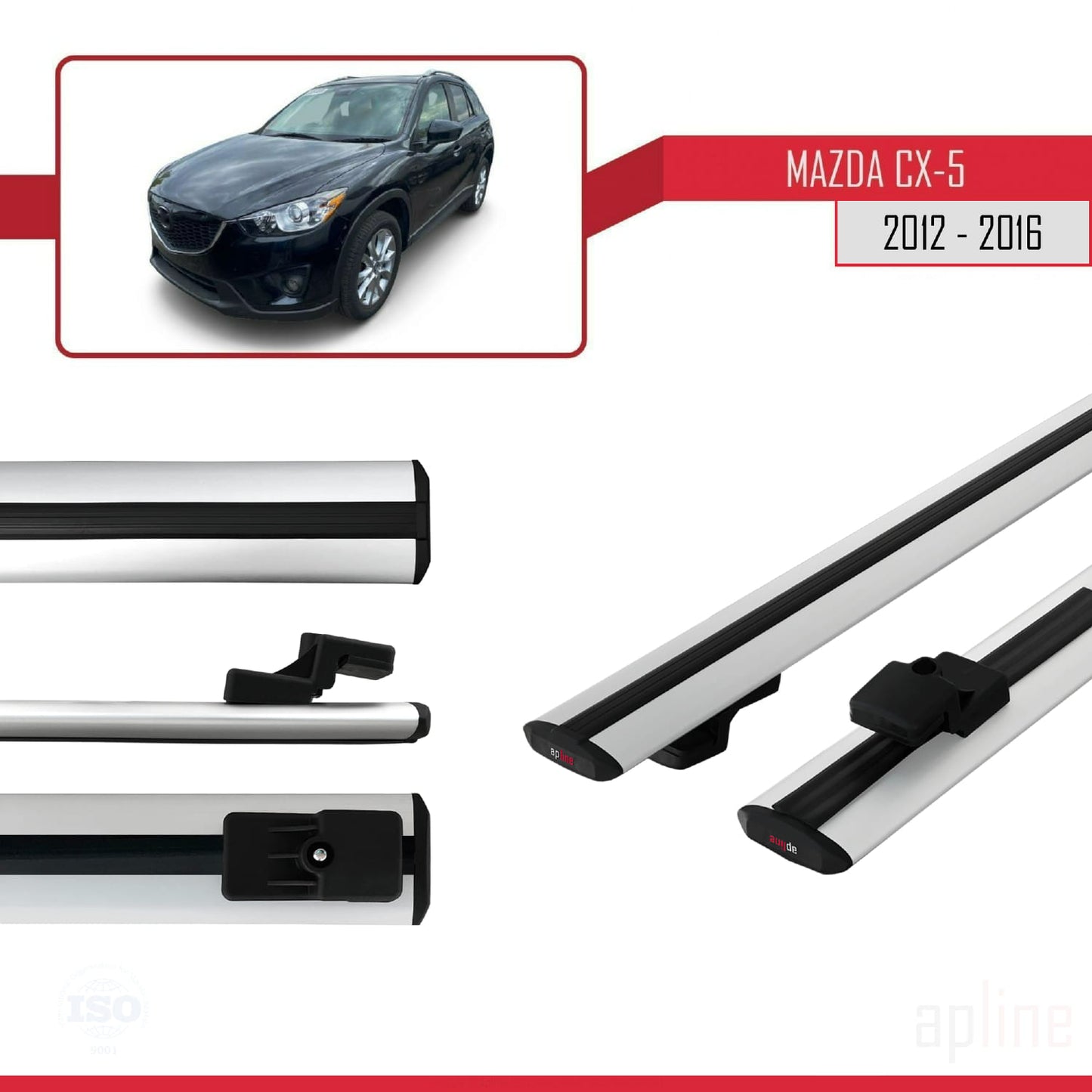 Compatible avec Mazda CX-5 I (KE) 2012-2016 BASIC Model Barres de Toit Railing Porte-Bagages de Voiture Gris Aluminium 2 Barres