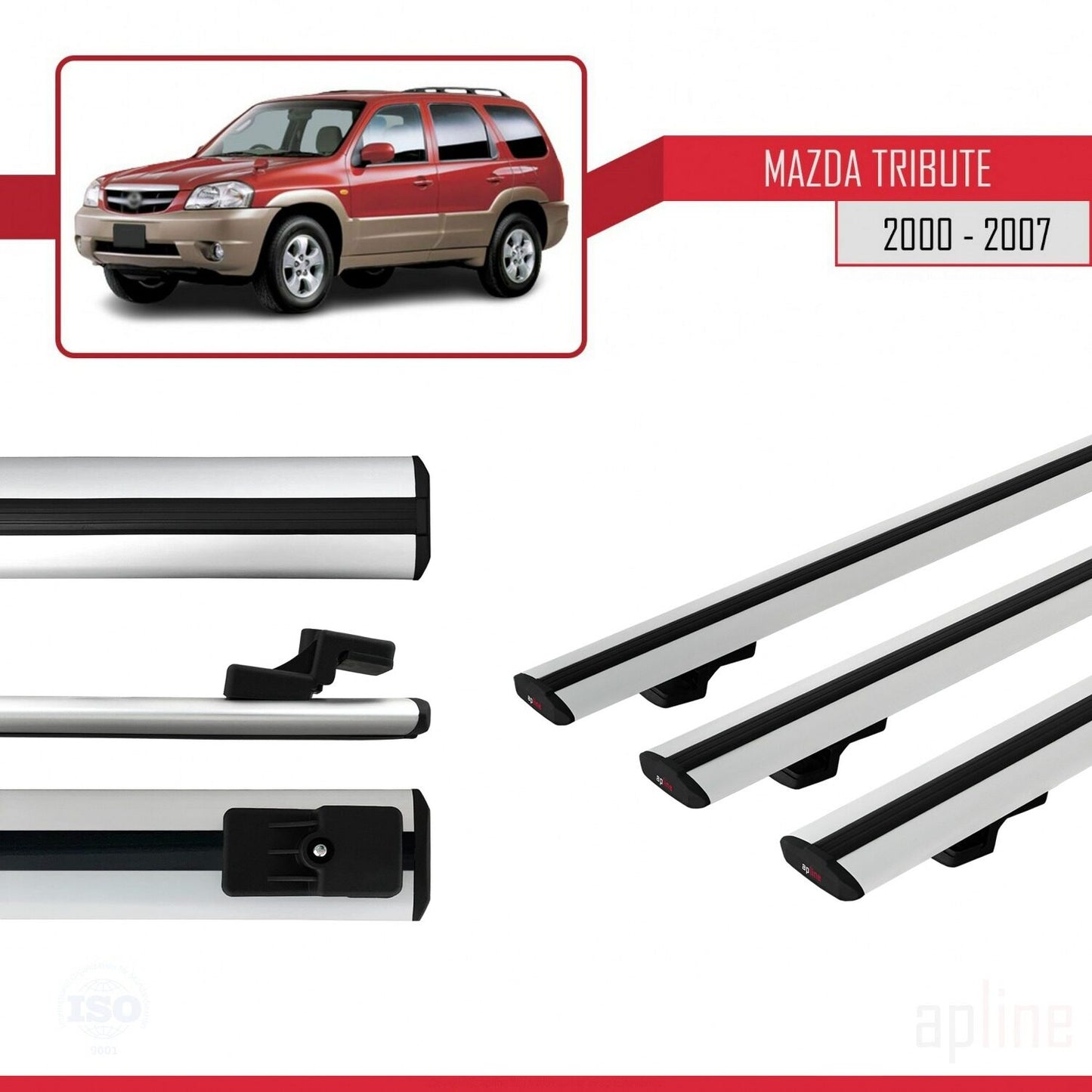 Compatible avec Mazda Tribute 2000-2007 BASIC Model Barres de Toit Railing Porte-Bagages de Voiture Gris Aluminium 3 Barres