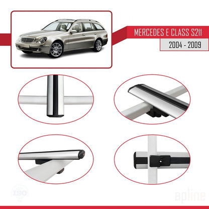 Compatible avec Mercedes Classe E 3 (S211) 2004-2009 BASIC Model Barres de Toit Railing Porte-Bagages de Voiture Gris Aluminium 2 Barres