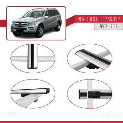 Compatible avec Mercedes Classe GL (X164) 2006-2012 BASIC Model Barres de Toit Railing Porte-Bagages de Voiture Gris Aluminium 3 Barres