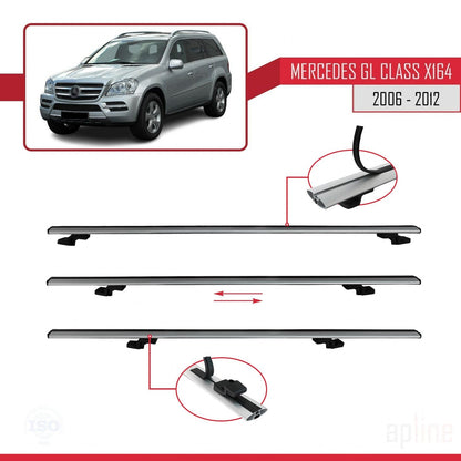 Compatible avec Mercedes Classe GL (X164) 2006-2012 BASIC Model Barres de Toit Railing Porte-Bagages de Voiture Gris Aluminium 2 Barres