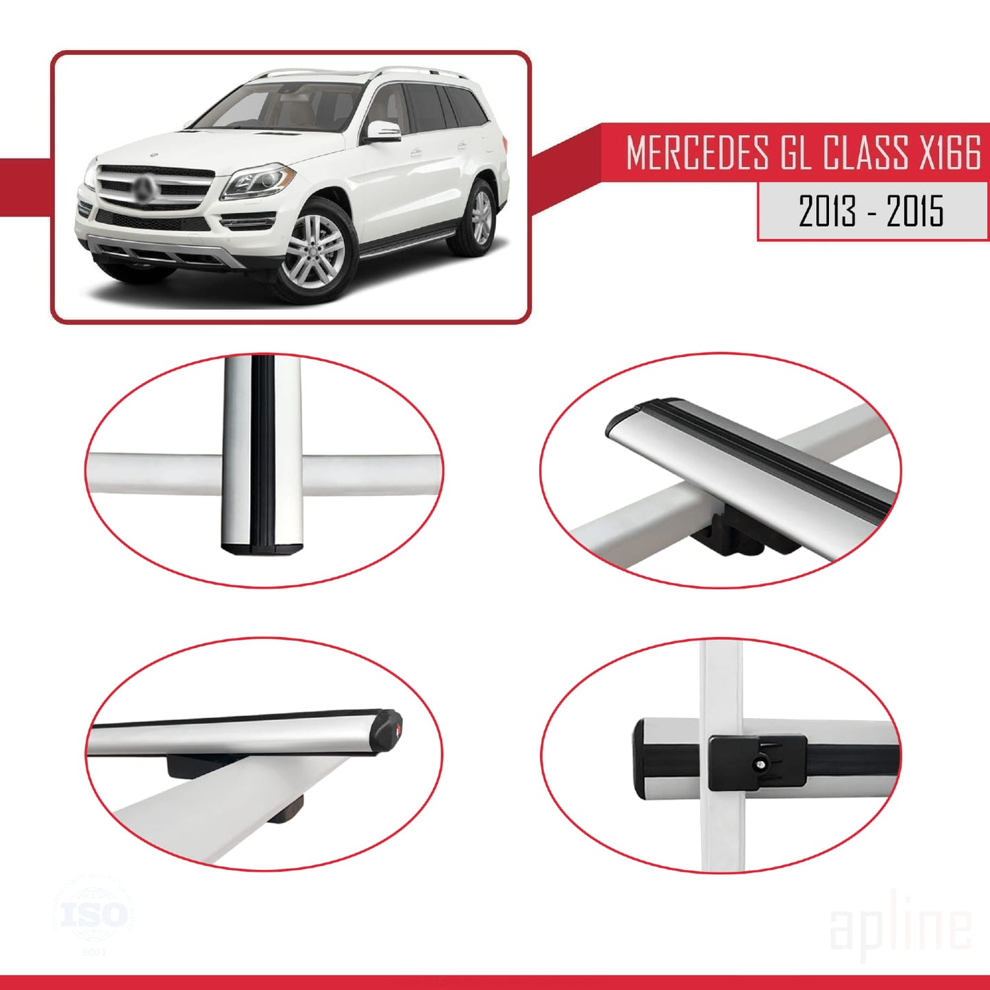 Compatible avec Mercedes Classe GL 2 (X166) Pre-Facelift 2013-2015 BASIC Model Barres de Toit Railing Porte-Bagages de Voiture Gris Aluminium 3 Barres