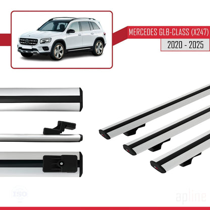 Compatible avec Mercedes Classe GLB (X247) 2020-2025 BASIC Model Barres de Toit Railing Porte-Bagages de Voiture Gris Aluminium 3 Barres
