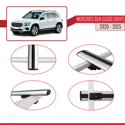 Compatible avec Mercedes Classe GLB (X247) 2020-2025 BASIC Model Barres de Toit Railing Porte-Bagages de Voiture Gris Aluminium 2 Barres