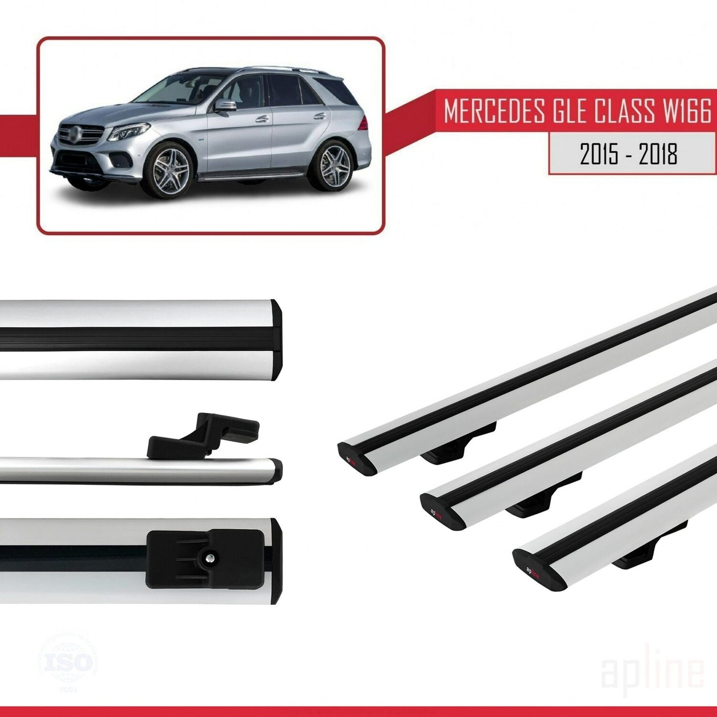 Compatible avec Mercedes Classe GLE 3 (W166) 2015-2018 BASIC Model Barres de Toit Railing Porte-Bagages de Voiture Gris Aluminium 3 Barres