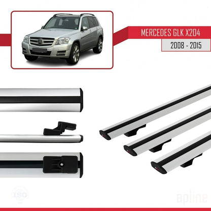 Compatible avec Mercedes Classe GLK (X204) 2008-2015 BASIC Model Barres de Toit Railing Porte-Bagages de Voiture Gris Aluminium 3 Barres