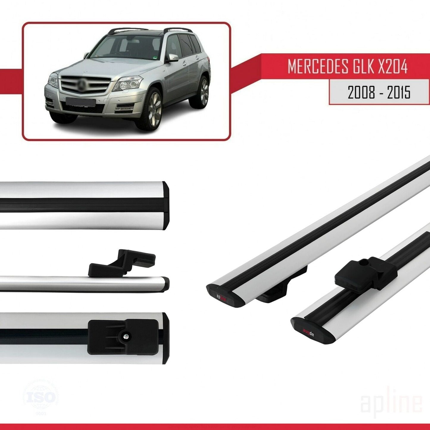 Compatible avec Mercedes Classe GLK (X204) 2008-2015 BASIC Model Barres de Toit Railing Porte-Bagages de Voiture Gris Aluminium 2 Barres