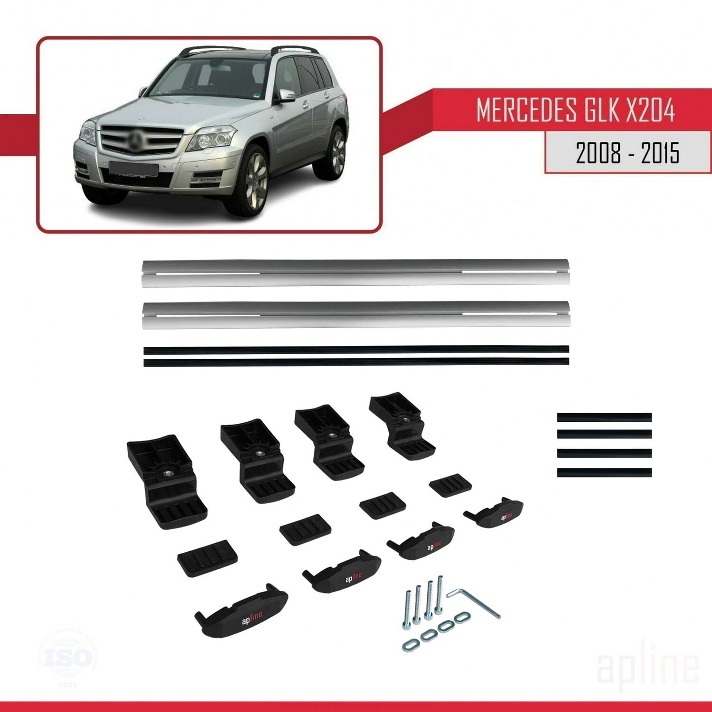 Compatible avec Mercedes Classe GLK (X204) 2008-2015 BASIC Model Barres de Toit Railing Porte-Bagages de Voiture Gris Aluminium 2 Barres
