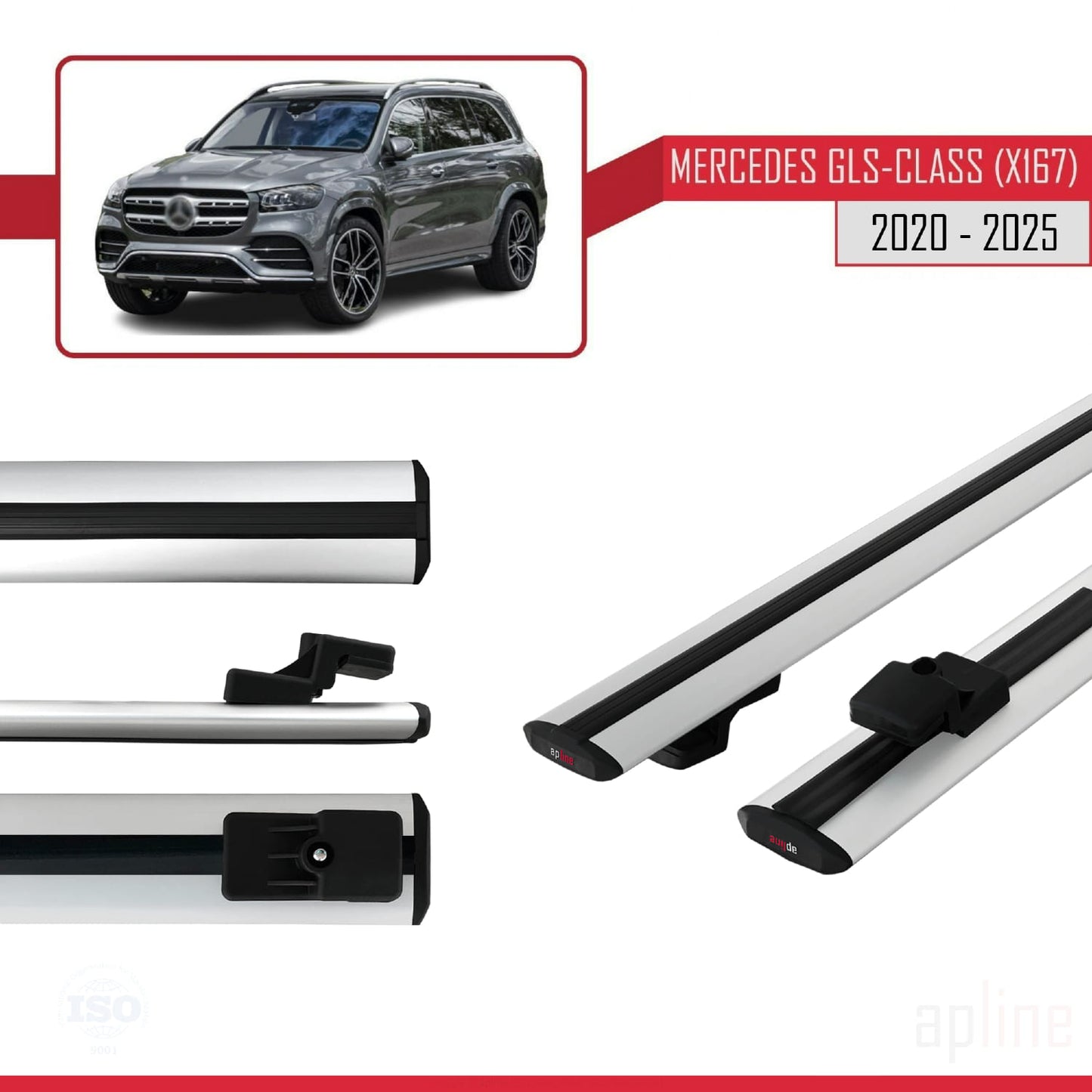 Compatible with Mercedes GLS Class (X167) 2020-2025 BASIC Model Car Roof Rack Cross Bar Grey Aluminium 2 Bars