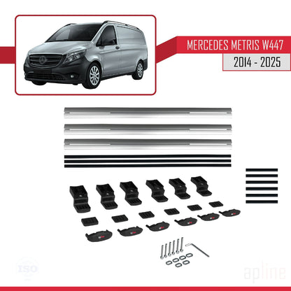 Compatible avec Mercedes Metris (W447) 2014-2025 BASIC Model Barres de Toit Railing Porte-Bagages de Voiture Gris Aluminium 3 Barres