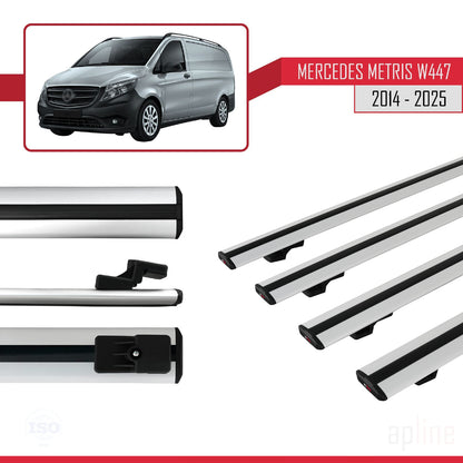 Compatible avec Mercedes Metris (W447) 2014-2025 BASIC Model Barres de Toit Railing Porte-Bagages de Voiture Gris Aluminium 4 Barres