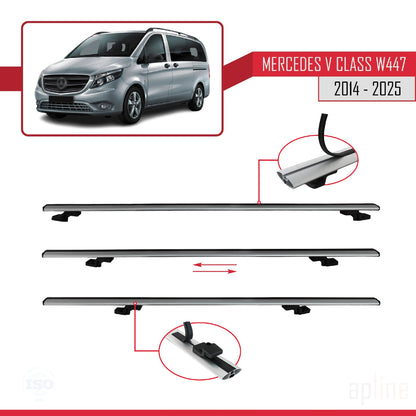 Compatible with Mercedes V Class 3 (W447) 2014-2025 BASIC Model Car Roof Rack Cross Bar Grey Aluminium 3 Bars