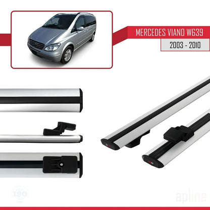 Compatible with Mercedes Viano 2 (W639) Pre-Facelift 2003-2010 BASIC Model Car Roof Rack Cross Bar Grey Aluminium 2 Bars