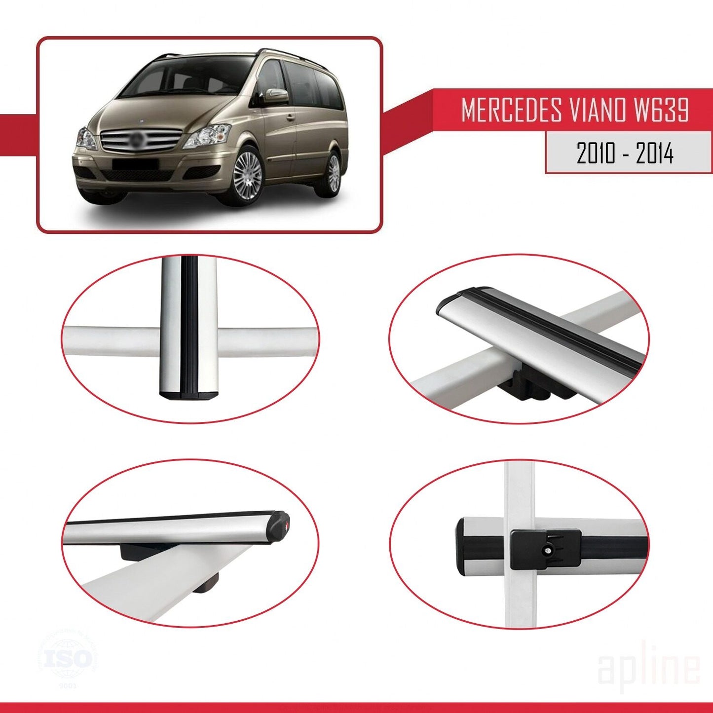 Compatible avec Mercedes Viano 2 (W639) Post-Facelift 2010-2014 BASIC Model Barres de Toit Railing Porte-Bagages de Voiture Gris Aluminium 3 Barres