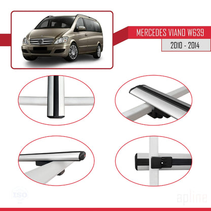 Compatible avec Mercedes Viano 2 (W639) Post-Facelift 2010-2014 BASIC Model Barres de Toit Railing Porte-Bagages de Voiture Gris Aluminium 4 Barres