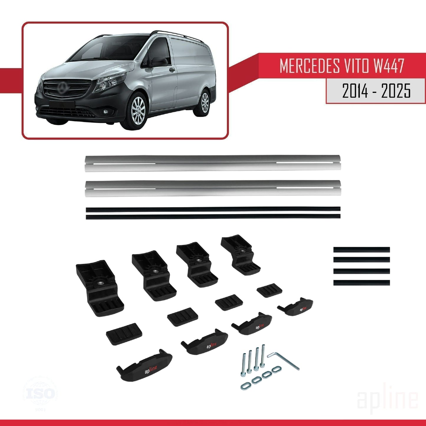 Compatible avec Mercedes Vito 3 (W447) 2014-2025 BASIC Model Barres de Toit Railing Porte-Bagages de Voiture Gris Aluminium 2 Barres