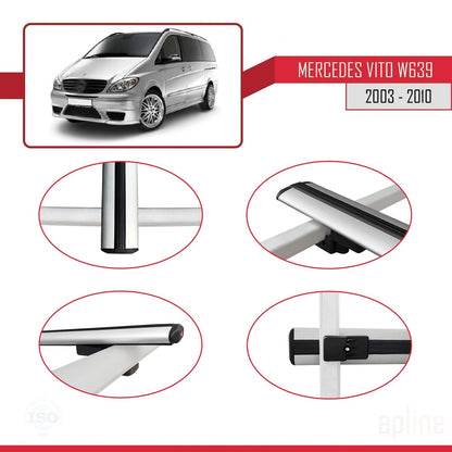 Compatible avec Mercedes Vito 2 (W639) Pre-Facelift 2003-2010 BASIC Model Barres de Toit Railing Porte-Bagages de Voiture Gris Aluminium 3 Barres