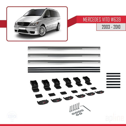 Compatible avec Mercedes Vito 2 (W639) Pre-Facelift 2003-2010 BASIC Model Barres de Toit Railing Porte-Bagages de Voiture Gris Aluminium 3 Barres