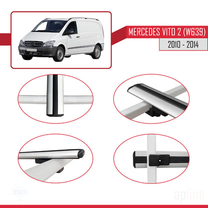 Compatible avec Mercedes Vito 2 (W639) Post-Facelift 2010-2014 BASIC Model Barres de Toit Railing Porte-Bagages de Voiture Gris Aluminium 4 Barres