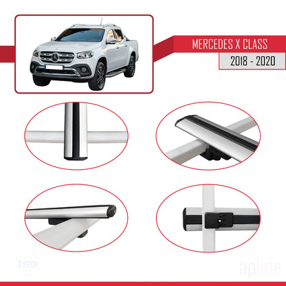 Compatible avec Mercedes Classe X (470) 2018-2020 BASIC Model Barres de Toit Railing Porte-Bagages de Voiture Gris Aluminium 3 Barres
