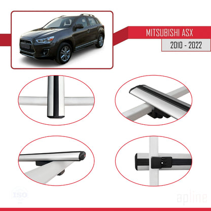Compatible avec Mitsubishi ASX (GA) 2010-2022 BASIC Model Barres de Toit Railing Porte-Bagages de Voiture Gris Aluminium 3 Barres