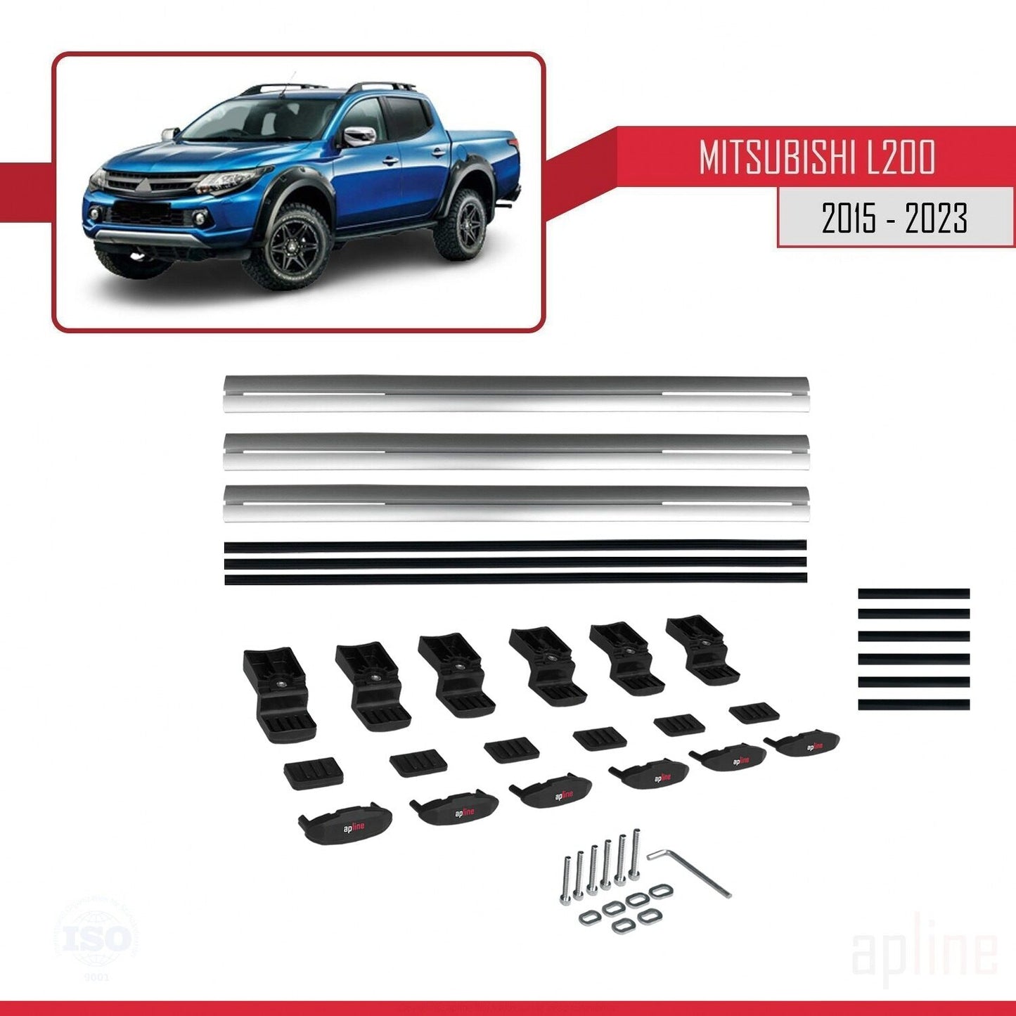 Compatible avec Mitsubishi L200 V 2015-2023 BASIC Model Barres de Toit Railing Porte-Bagages de Voiture Gris Aluminium 3 Barres