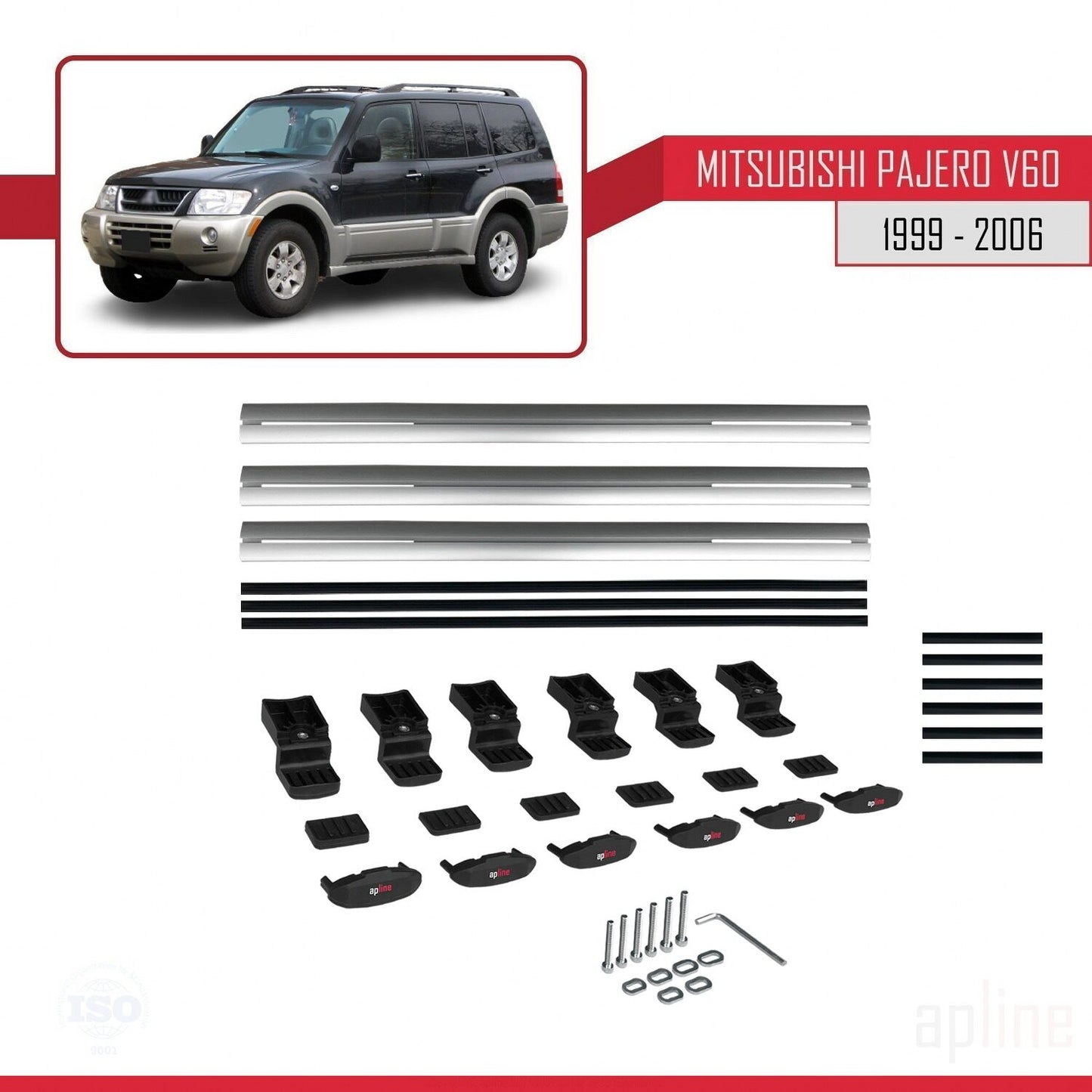 Compatible with Mitsubishi Pajero (V60) 5 Kapı 1999-2006 BASIC Model Car Roof Rack Cross Bar Grey Aluminium 3 Bars