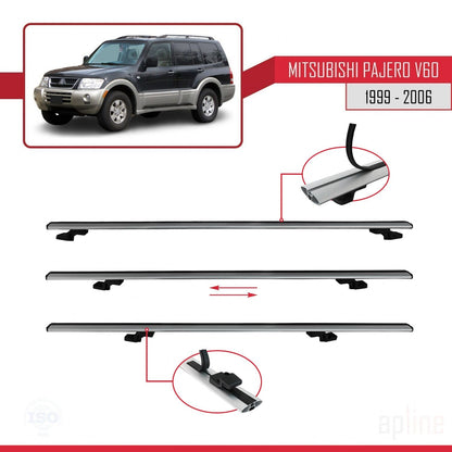 Compatible avec Mitsubishi Pajero (V60) 5 Kapı 1999-2006 BASIC Model Barres de Toit Railing Porte-Bagages de Voiture Gris Aluminium 2 Barres