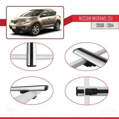 Compatible with Nissan Murano 2 (Z51) 2008-2014 BASIC Model Car Roof Rack Cross Bar Grey Aluminium 2 Bars