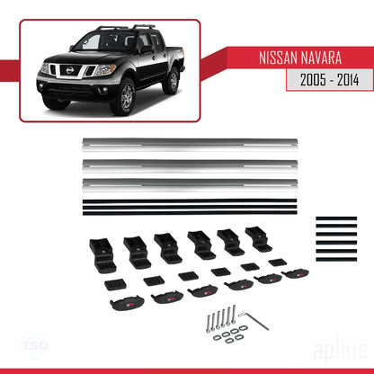 Compatible avec Nissan Navara 3 (D40) 2005-2014 BASIC Model Barres de Toit Railing Porte-Bagages de Voiture Gris Aluminium 3 Barres