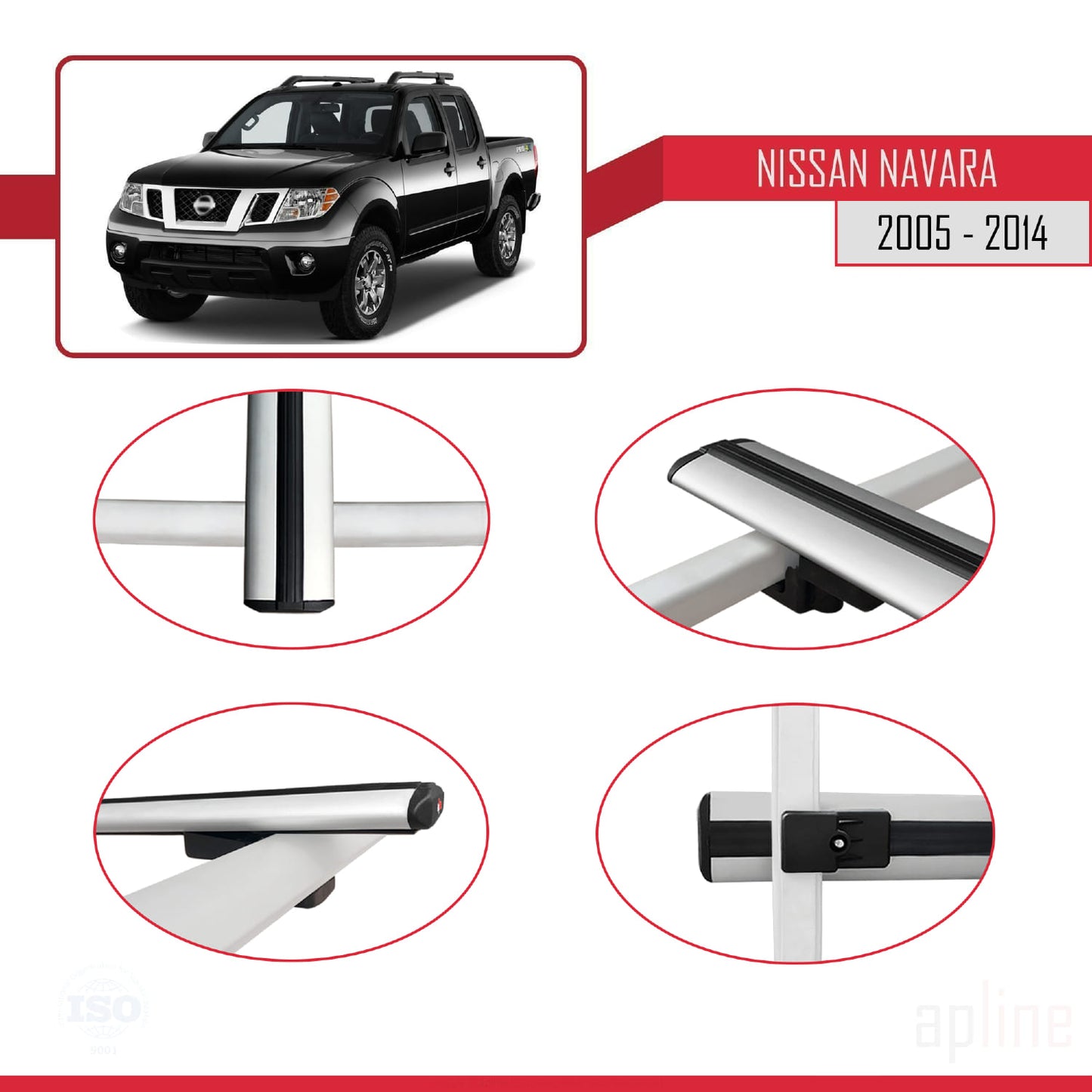 Compatible avec Nissan Navara 3 (D40) 2005-2014 BASIC Model Barres de Toit Railing Porte-Bagages de Voiture Gris Aluminium 2 Barres