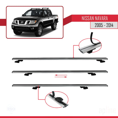 Compatible avec Nissan Navara 3 (D40) 2005-2014 BASIC Model Barres de Toit Railing Porte-Bagages de Voiture Gris Aluminium 2 Barres