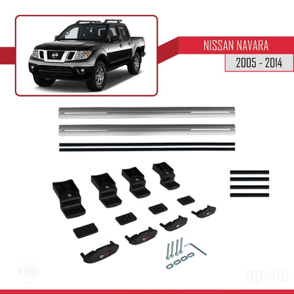 Compatible avec Nissan Navara 3 (D40) 2005-2014 BASIC Model Barres de Toit Railing Porte-Bagages de Voiture Gris Aluminium 2 Barres