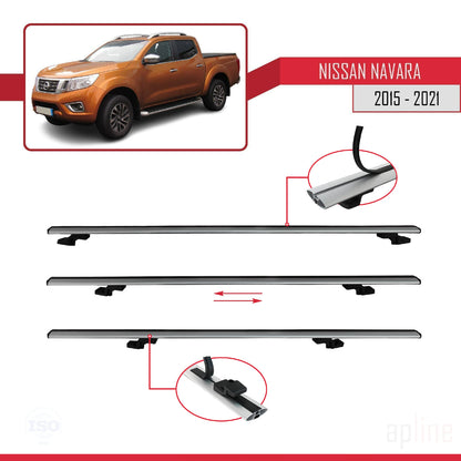 Compatible avec Nissan Navara 4 (D23) 2015-2021 BASIC Model Barres de Toit Railing Porte-Bagages de Voiture Gris Aluminium 2 Barres
