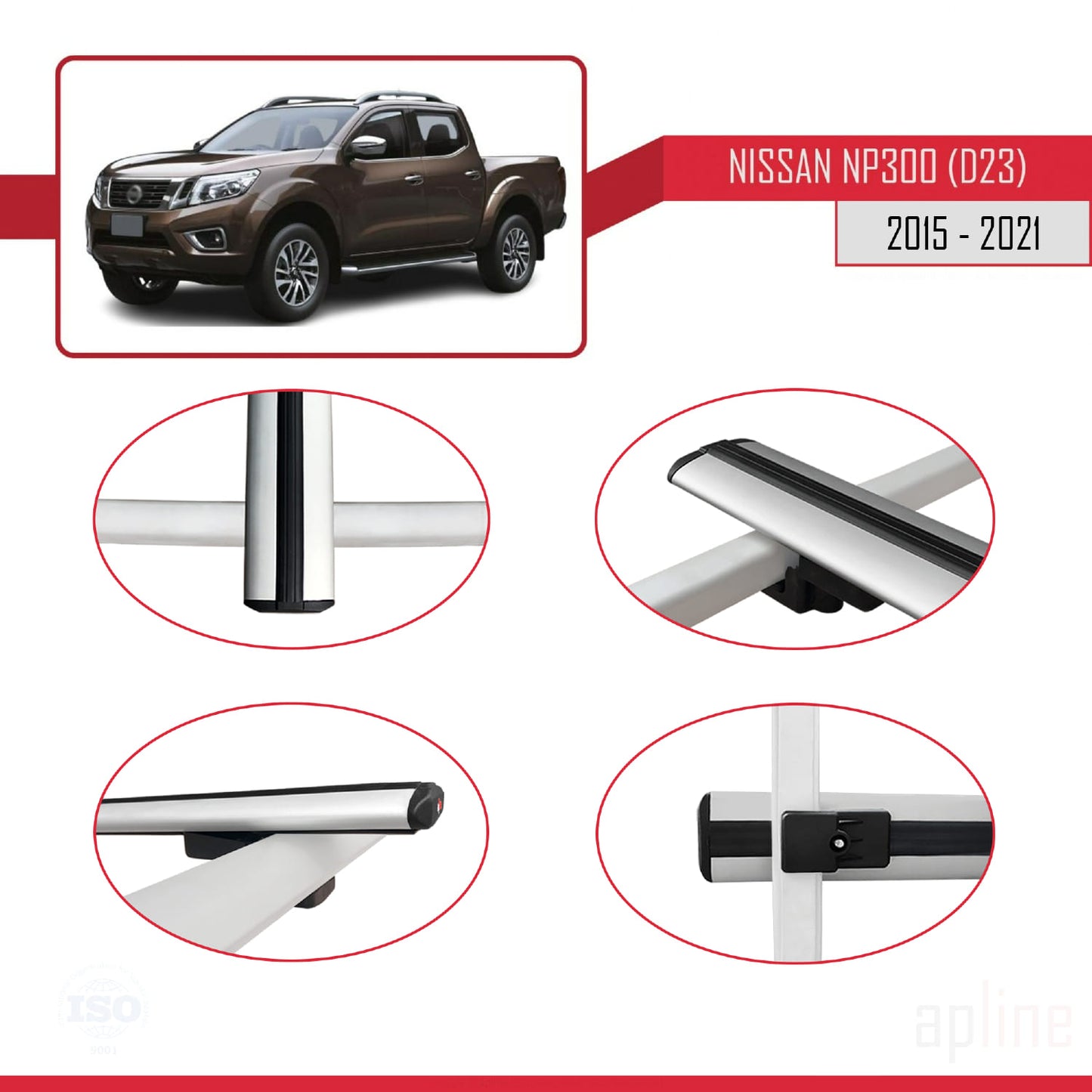 Compatible avec Nissan NP300 (D23) 2015-2021 BASIC Model Barres de Toit Railing Porte-Bagages de Voiture Gris Aluminium 2 Barres